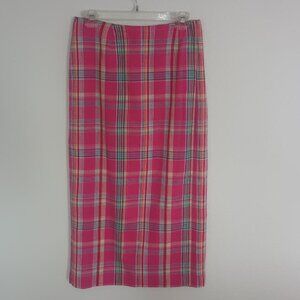 VINTAGE TALBOTS WOMEN'S SKIRT PINK MADRAS PLAID FAUX WRAP SEERSUCKER SIZE 10